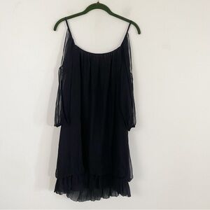 MIGUELINA black silk cold shoulder tulle mini dress